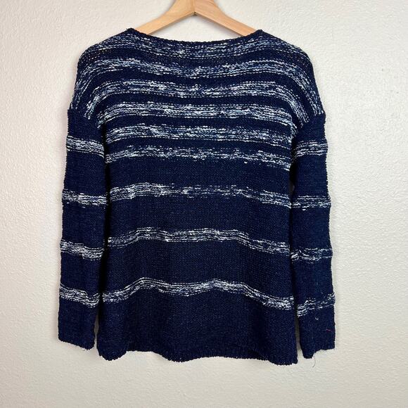 Talbots Blue Striped Open Knit Boatneck Sweater Beach Coastal Size Medium Petite - Picture 7 of 7